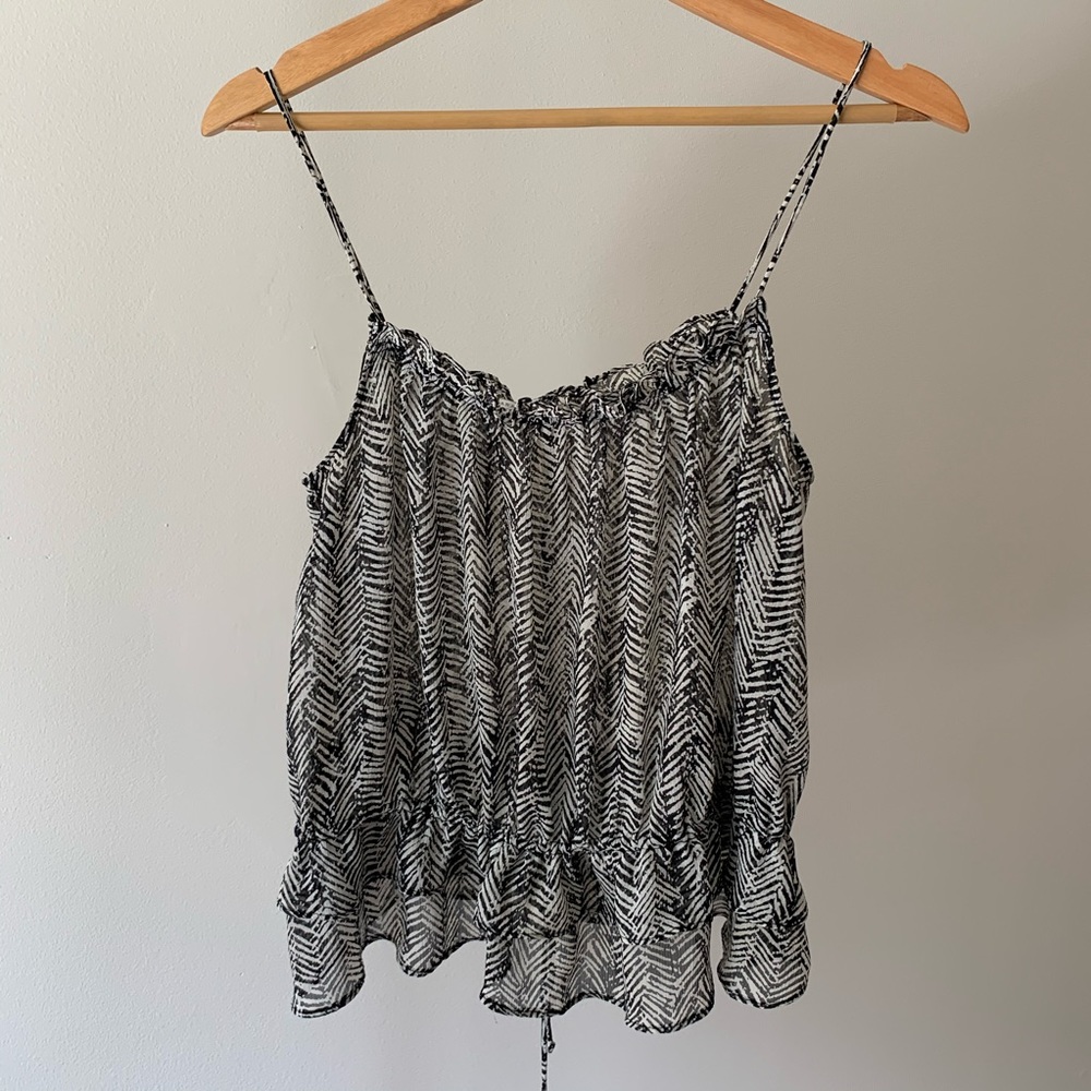 Zara Black and Cream Printed Sheer Tank Top